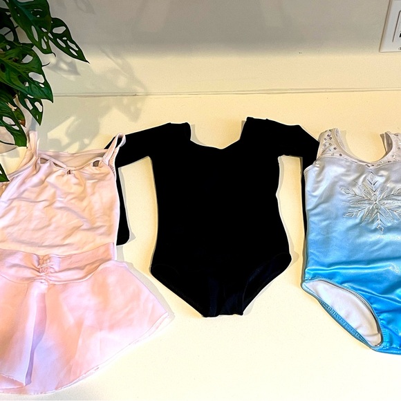 Capezio Other - Girls Dance Leotard Bundle Capezio Pink Tutu, Black Long Sleeve, Frozen Inspired